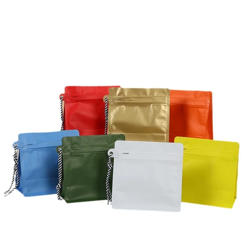 Cheap Custom Matte Eight Side Seal Square Coffee Bag With Lanyard and Air Valve Moisture-proof 125g 250g 500g Coffee Bag