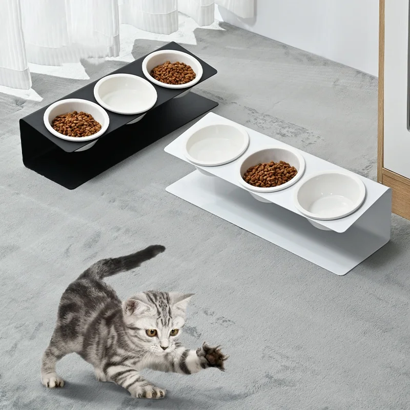 New Pet Bowl Holder Set Thickened Carbon Steel Frame Stable and Not Easy to Topple Diagonal Neck Guard Ceramic Bowl Pet Products details