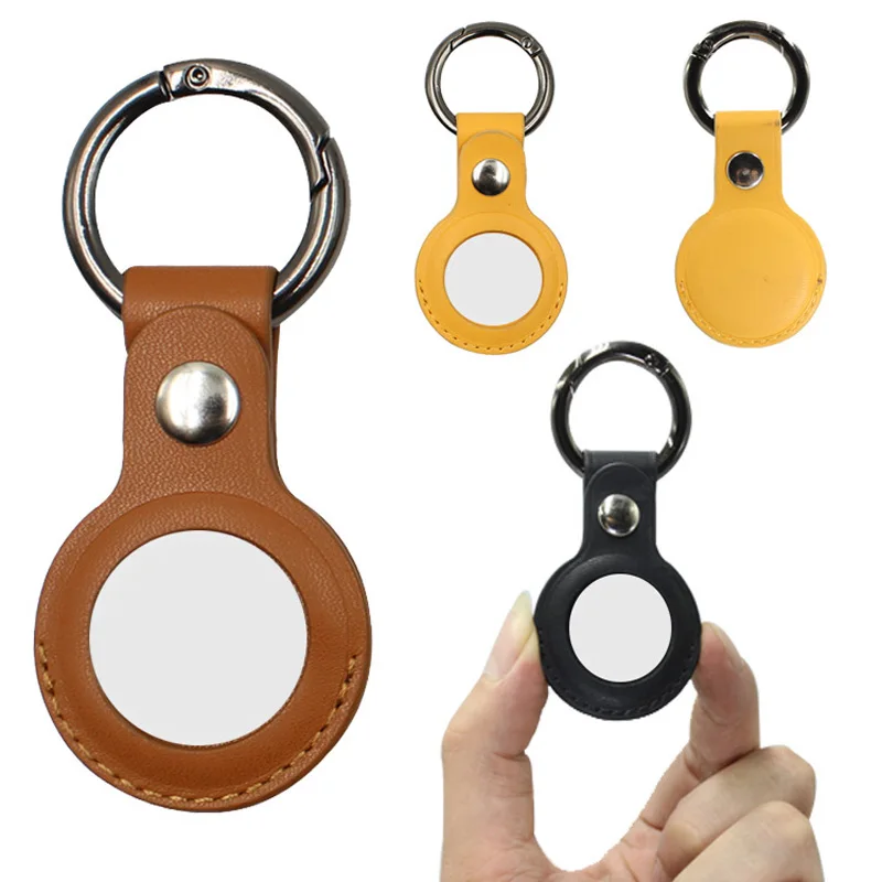 Airtag Leather Case 2 Pcs Airtags Protective Cover Bluetooth Tracker Case Protective Skin for Airtags Yellow+ Red for Apple Airtag Keychain Airtags Holder Anti Lost Case