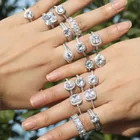 Wedding Party Classic Silver Rings With Love Heart Fashion Crystal Wedding Party Wide Ring For Women Silver Jewelry