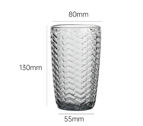 Fashion design hot selling wine juice beer glass cups embossed pattern wholesales drinking glass cups