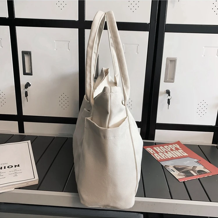 Budget Custom Large Cotton Canvas Yacht Tote Bag 100 Recycled Cotton Canvas Bag With Tow Pockets factory