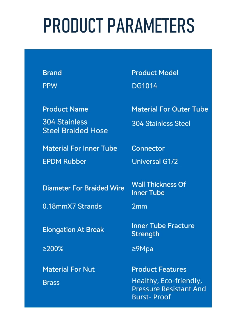 304 Stainless Steel Metal Wire Plumbing Flexible Hoses Kitchen Faucet Hose 1/2 Inch Hot and Cold Water Pipe supplier