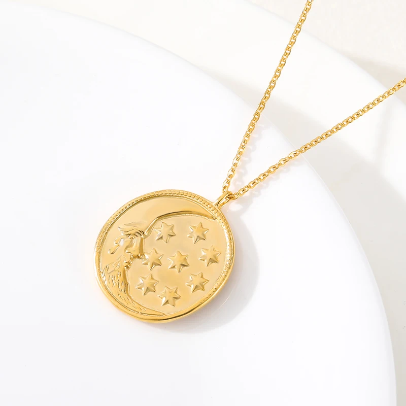 Star Moon Coin Pendant Necklace Simple 