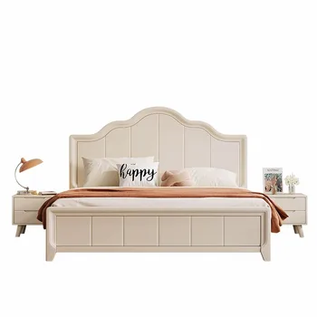Nordic White Solid Wood bed room with Modern Minimalist Cream Style American Style set furniture the bed