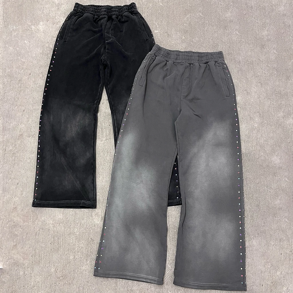 product mens hoodies rhinestone 100 cotton sweatpants and hoodie acid wash set oversized full zip up custom heavyweight for men-7