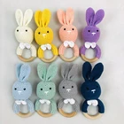 Crochet Ring Teeth Ring Cute 15cm Crochet Bunny Wooden Ring Rattle Teething Toys For Newborn Baby For Easter