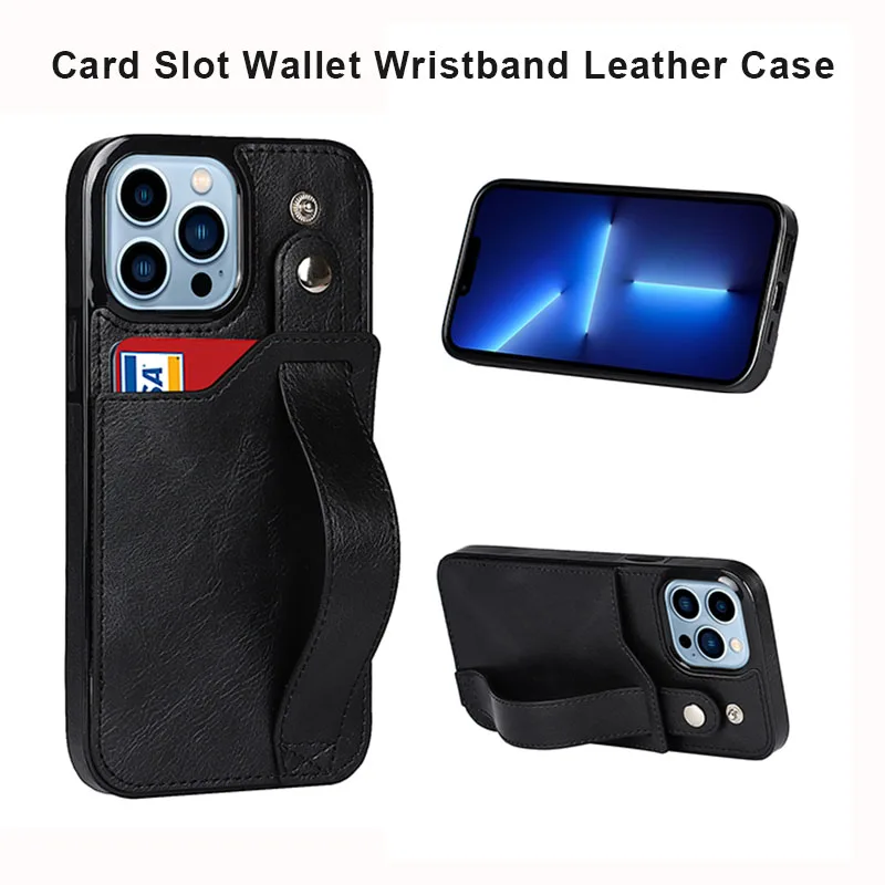 Best Selling Wristband Wallet Leather Phone Case With Cardholder For Iphone 11 12 13 For Samsung S20 21 A22 32 52 72