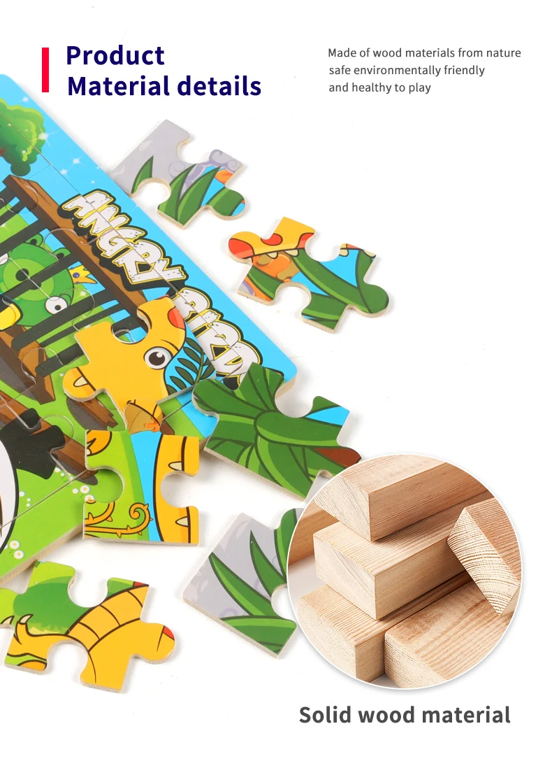 Puzzle personnalisé en bois avec animaux, 20 pièces, jeu d'initiation à l'éducation précoce pour enfants, garçons et filles, fabrication