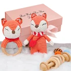 Baby Ring Crochet Knitting Fox Baby Rattle Teether Ring Baby Chew Toy Baby Teething Shower Baby Gift Set