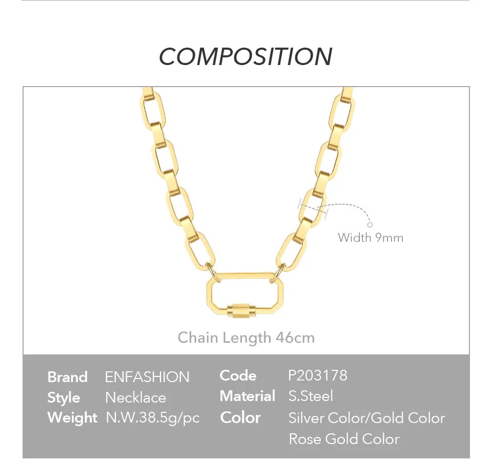 Latest High Quality 18K Gold Plated Stainless Steel Jewelry Spiral Buckle Square thick chain Necklace P203178 1