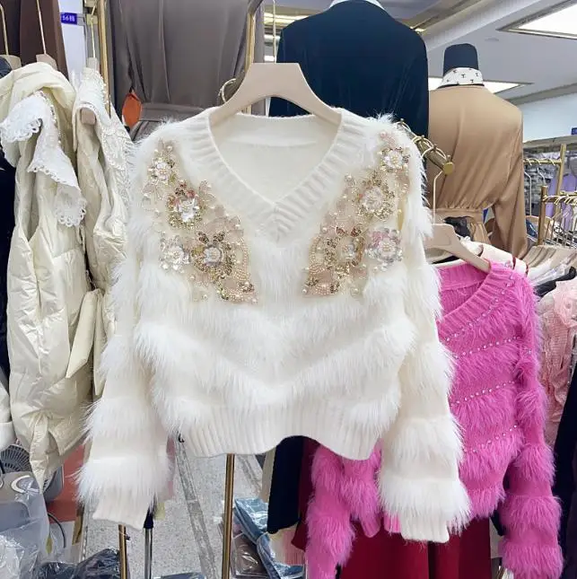 Loose knitted sweater with sequins main image 1