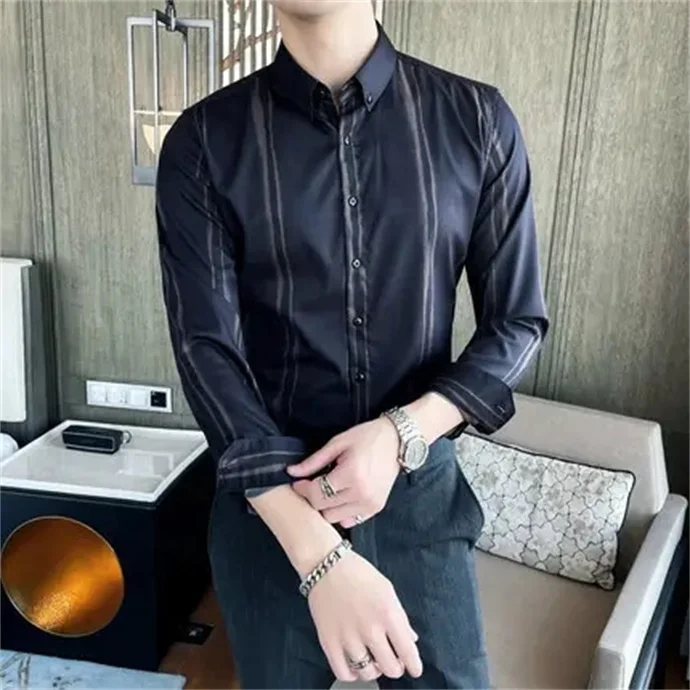 2024 Factory wholesale new summer business men's long-sleeved shirt Korean version of office shirt