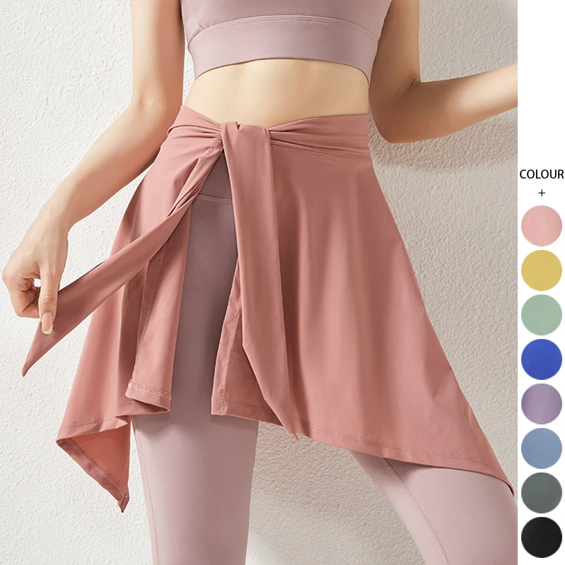 Quick-drying Hip-covering Skirt Fitness Dance Shawl Running Waist Anti-glare Skirt Women's Sports Yoga Skirt
