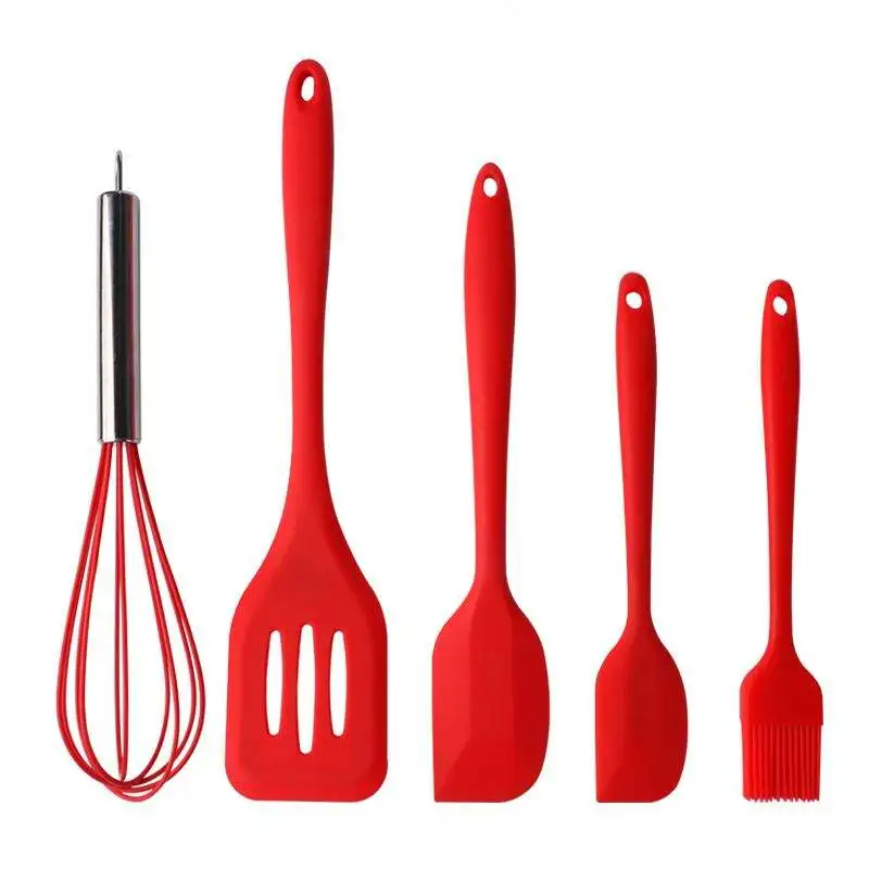 New 5Pcs Heat-Resistant Silicone Kitchen Utensils Cheap Cooking Spatula Set with Box Packaging for Home Kitchen Accessories