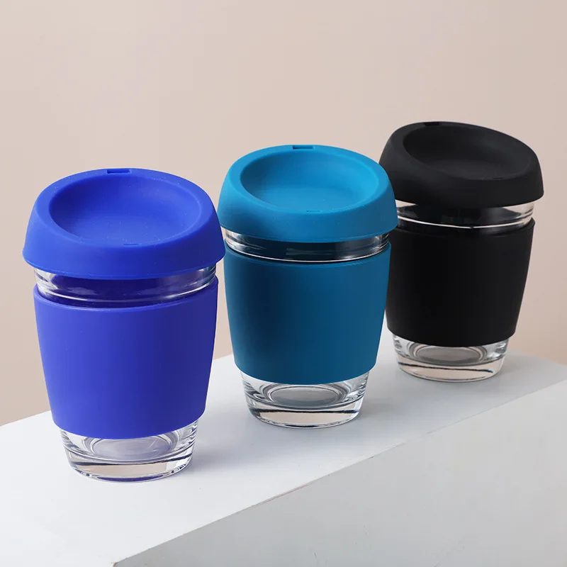 350ml Cork Sleeve with Lid Silicone Sleeve Non-Slip and Leakage Handy High Boron Glass Coffee Mug Office Mugs