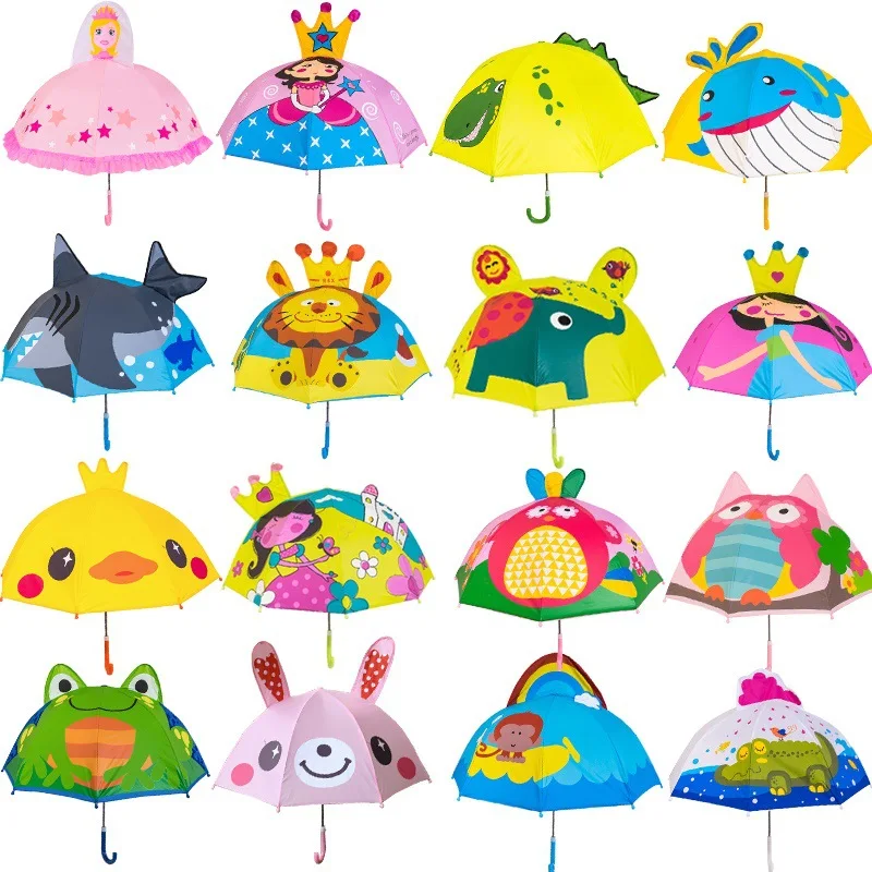 DD2728  Straight Umbrella For 2-6 Years Kids J Handle Paraplu Custom 3d Princess Animals Print Children Cartoon Umbrella