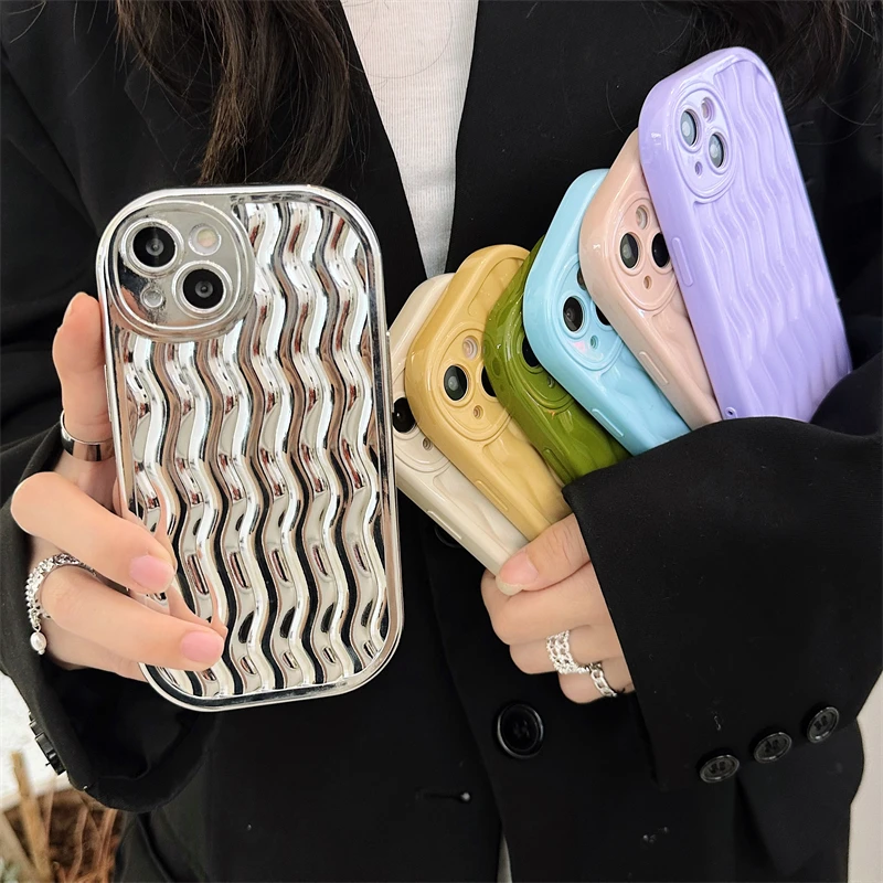 Candy Colors Wavy Soft TPU Phone Case For iPhone 14 13 12 11 Pro Max Solid Color Back Cover