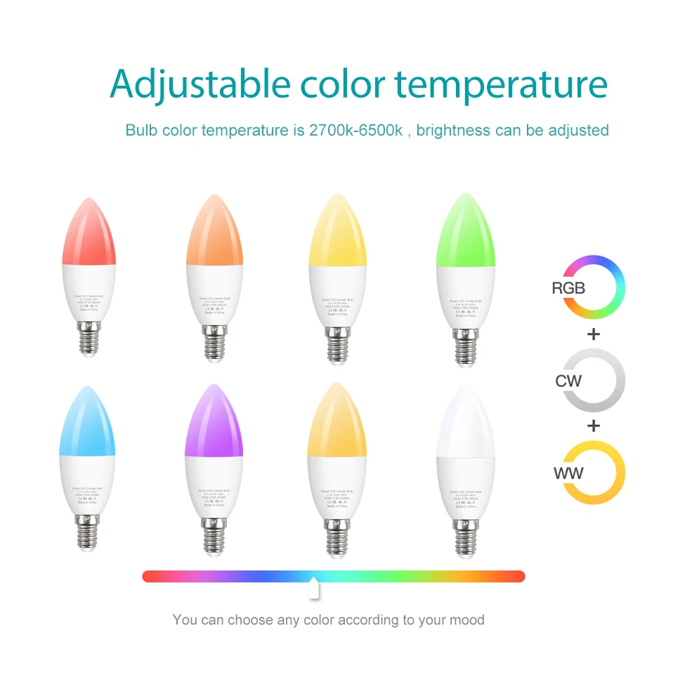 Tuya E14 Candle Lamps APP Control Smart Bulb Bluetooth WIFI RGB 220V LED Light Dimmable Smart Life Room Home Group Crystal Lamps