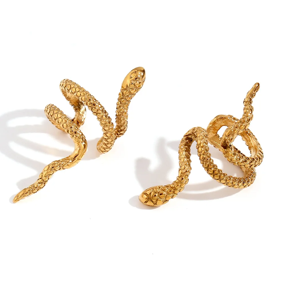 Hip Hop Stainless Steel Gold platedstainless steel Thump mark snake earring thread earrings for woman