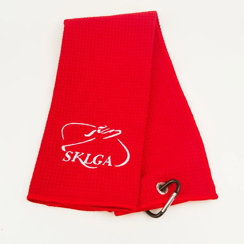 product custom logo microfiber waffle custom embroidered golf towels red golf towel with carabine-3