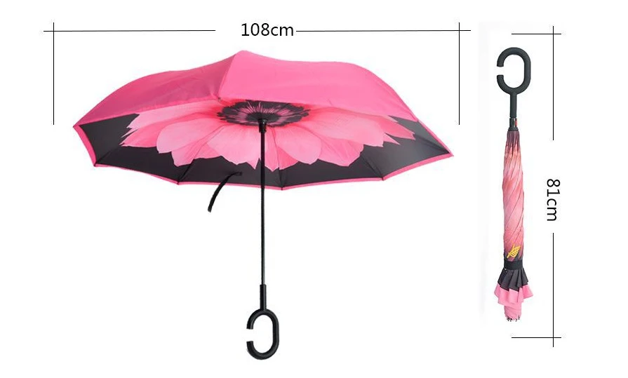 HJH486 New Hot Folding Long Shank Double Layer Inverted Umbrella Windproof Reverse C-Hook Golf Rain Umbrellas for Men Women