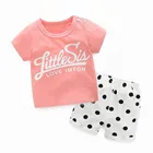 Summer Girls Kids Set Wholesale Summer Solid Color Letter Print Top With Shorts 2019 Children Wear