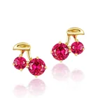 Red Corundum Red Real Solid Yellow Gold 9k 14k 18k Cherry Studs Earring Cherrish Red Corundum Stud Earrings 18k