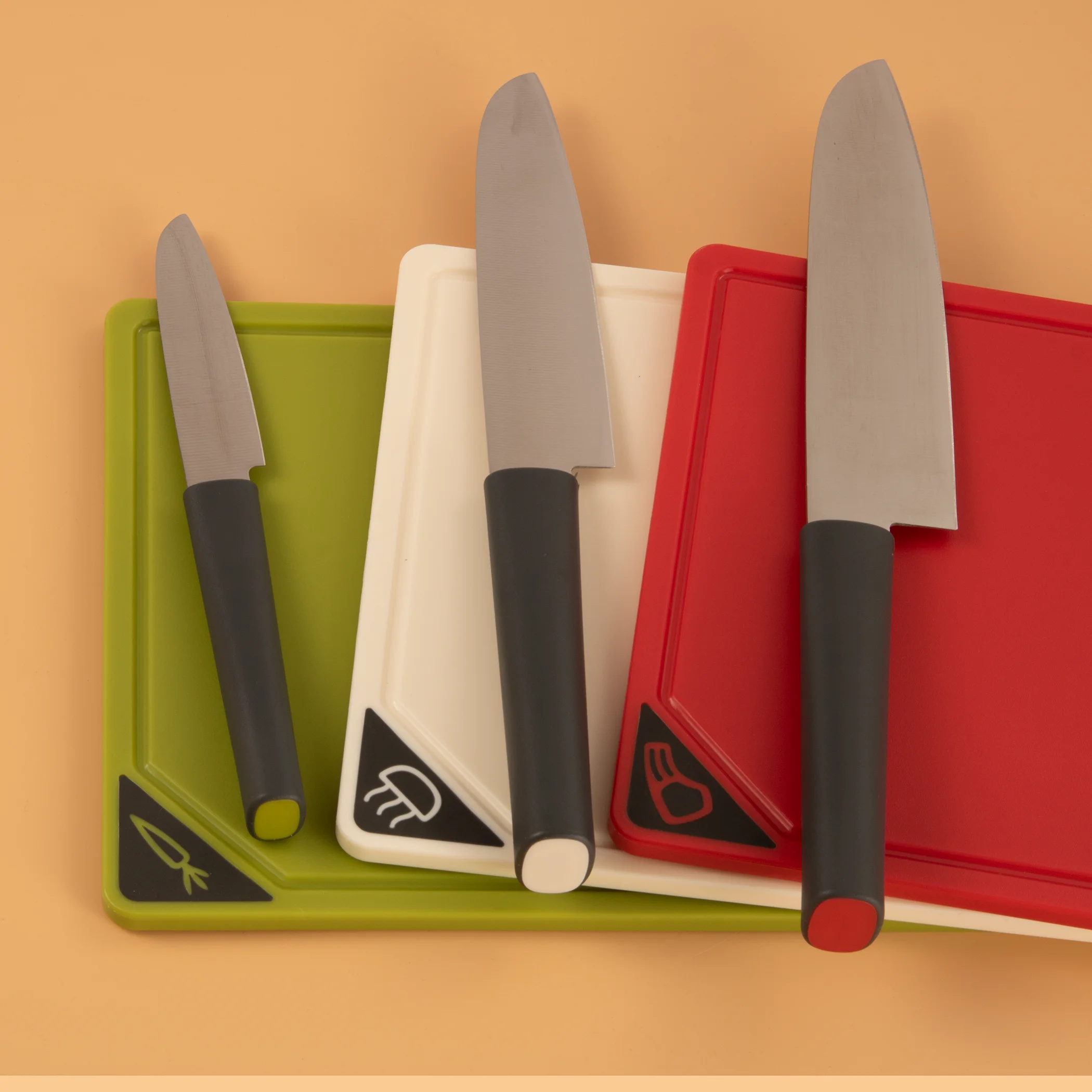 Multifunctional Cutting Board And Knife Set With Separate Cutting Boards For Raw And Cooked Food