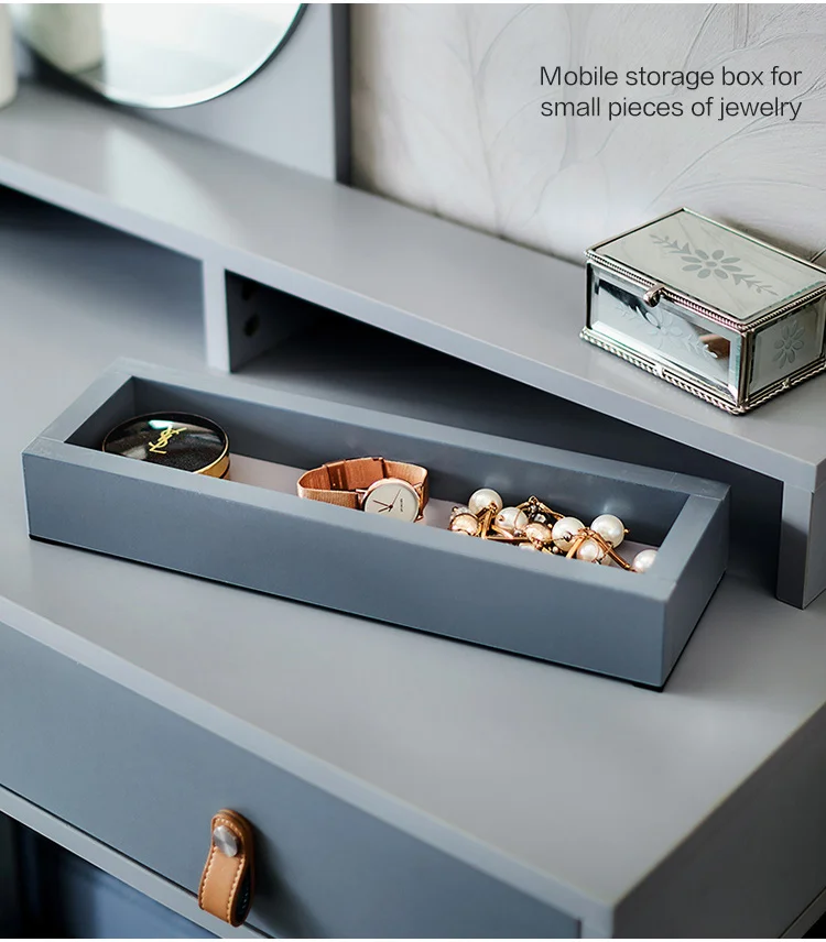 Linsy Modern Adult Nordic Bedroom Solid Wood Makeup Desk Vanity Table Small Blue Mirror Dresser Dressing Table For Girls FT1C