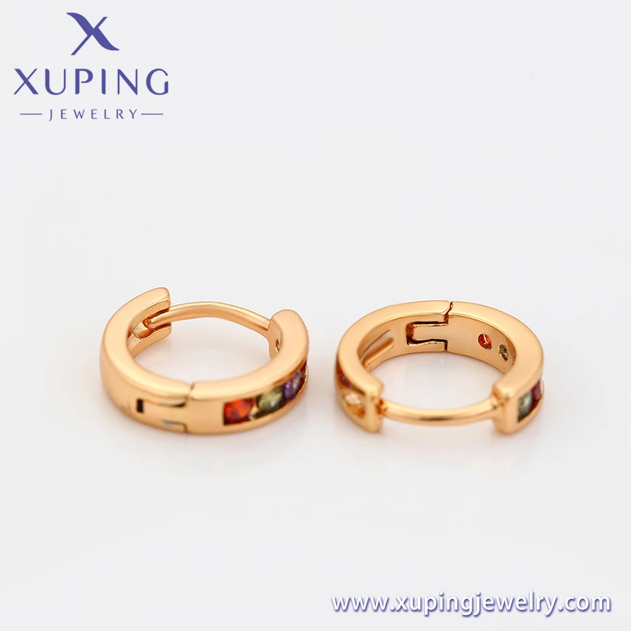 A00914217 XUPING Cheap price Fashion women jewelry daily wear 18K gold color colored zircon AAA+ round huggies earrings