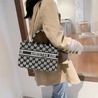 Handbag Tote Bags 2 Size Casual Signature Printing Pu Leather Tote Shoulder Handbag For Women