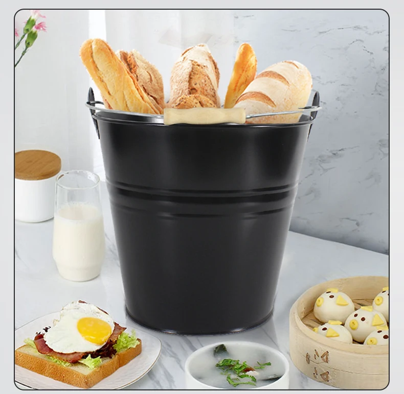 Most Popular Snack Storage Bucket With Handle Black Household Galvanized Iron Metal Snack Barrels