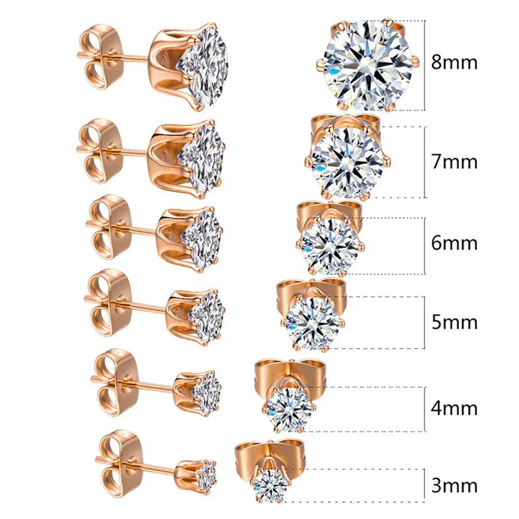 18K Yellow Gold Plated Round Cubic Zirconia Stud Earrings for Women 