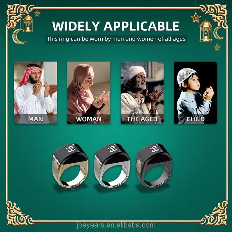 Smart Zinc Alloy Muslim Islamic Electronic Zikir Counter Digital Azan Alarm Clock Tasbeeh Tasbih Zikr Ring RechargeablePray Ring