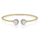 Pearl SKA 18k 14K Yellow Gold Bujukan Split Cuff With Pearl And Diamond Halo Sterling Silver Beaded Bracelet