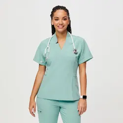 ECBC  Ribbed Collar Notched V-neck Slim Fit Latest Scrub Suits Designs Medical Uniform Doctor Nurse