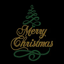 Merry Christmas Rhinestone Hotfix Bling Tree Motif Transfer Design for Clothing