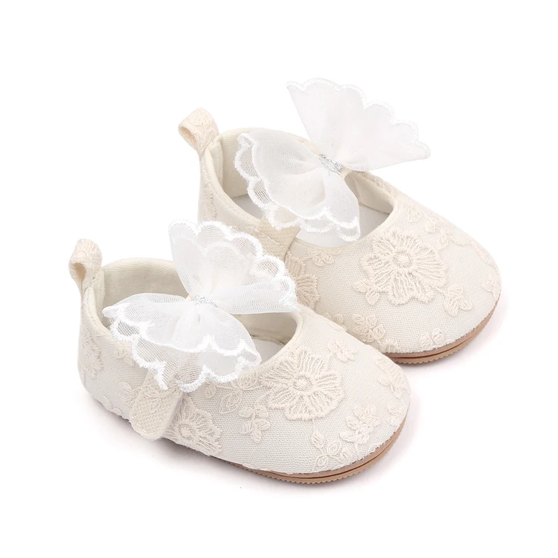 Spring and Autumn Solid Color Mesh Bow Soft Soled Non-slip Baby Toddler Shoes for Girls manufacture