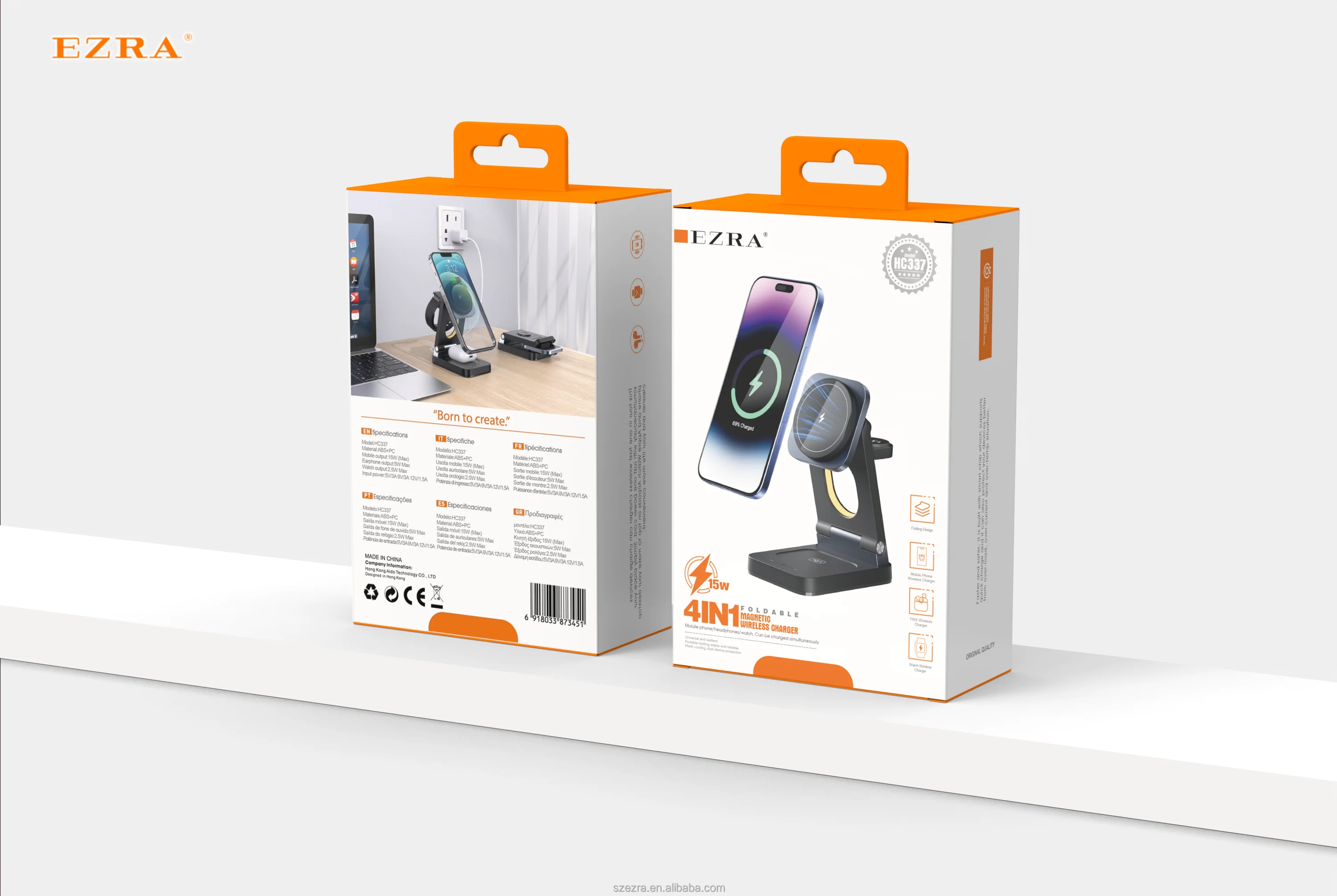 Portable 4 in 1 Foldable for Charging Station 15W Wireless Charger with Holder for Watch Earphone Travel Friendly Design