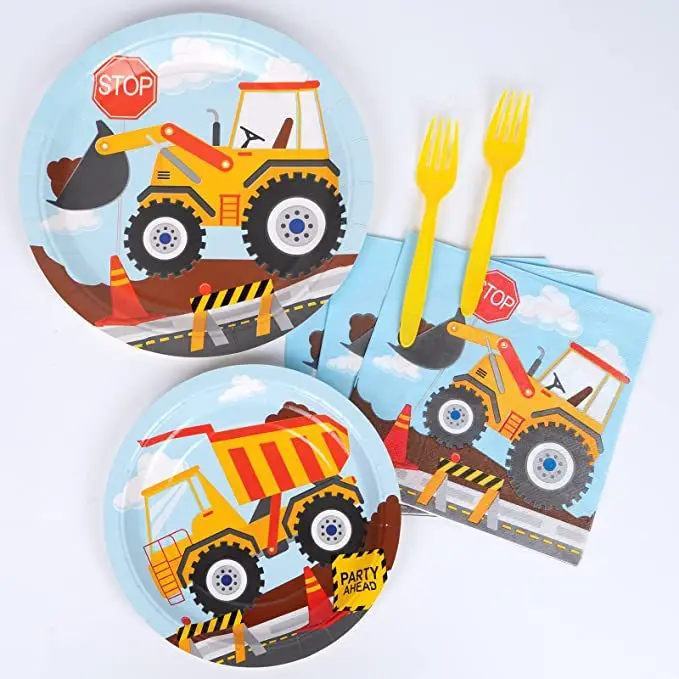 Construction Site Engineering Car Theme Party Cutlery Set Paper Plate Napkin Fork