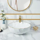 Sink Light Luxury White With Gold Line Ceramic Sink Bathroom Wash Basin