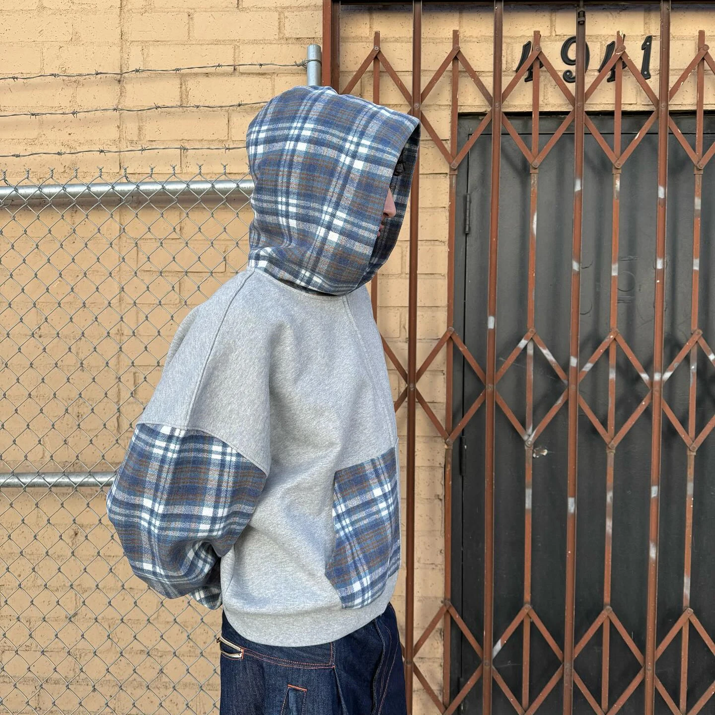 Clothing Manufacturers Custom French Terry 100% Cotton Plaid Patchwork Color Block Zip up Hoodie Jacket for Men supplier