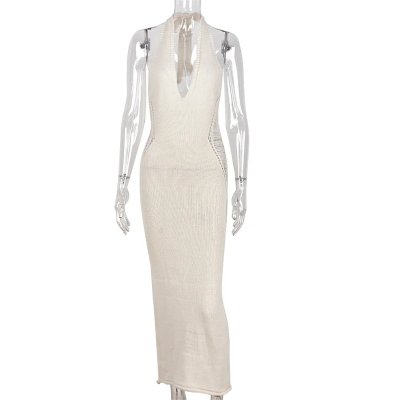 Summer Latest Women Hollow Out Dress Sexy V Neck Backless Sweater Dress For Bodycon Dress 2022