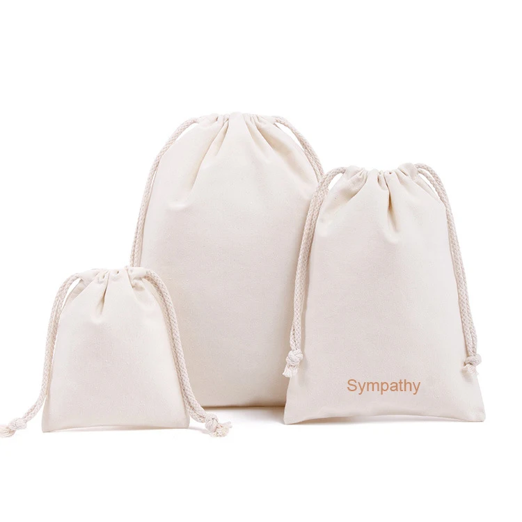 Personalized Eco Friendly Blank Canvas Drawstring Pouch Cotton Drawstring Bags For Shopping Grocery