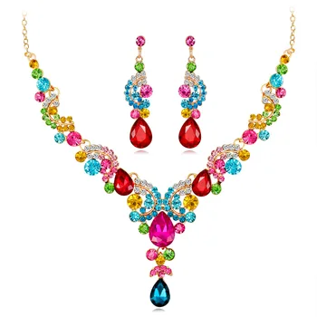 RFJEWEL Factory Direct Price Hot Selling Bride Necklace Set Fashion High-grade Crystal Necklace Earring Jewelry Two-piece Set