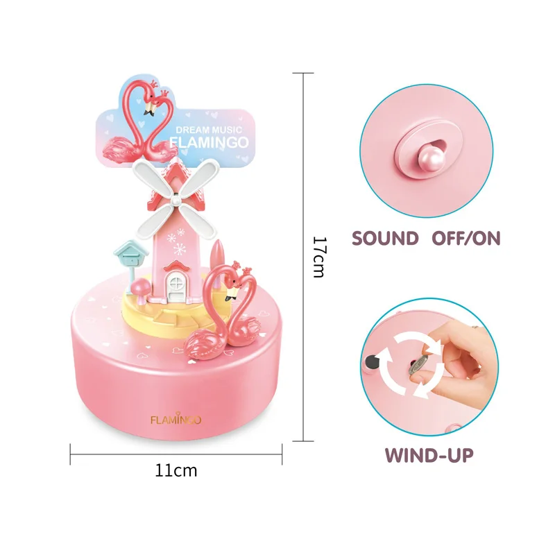 EPT Hot Selling High Quality Kids Wind Up Flamingo/Train Mini Music Boxes Wrapped Carousel Musical Box Toy For Kids