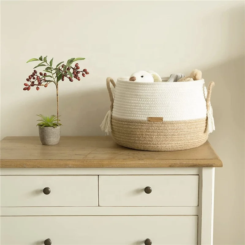 Handmade Foldable Woven Laundry for Home Decor Decorative Nursery Cotton Rope Basket