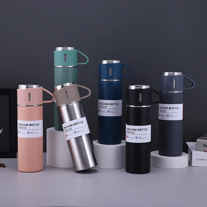 Factory Wholesale 500 ml set Christmas gift  Thermos Vacuum Flask Stainless Steel Water Bottle with 2 Cups hot and cold fl