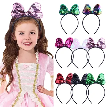 Children's sequins handmade bow headband Mouse Ear Hairband Hair Accessories